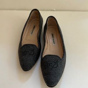 Manolo Blahnik Gray Wool Monogram Flats
